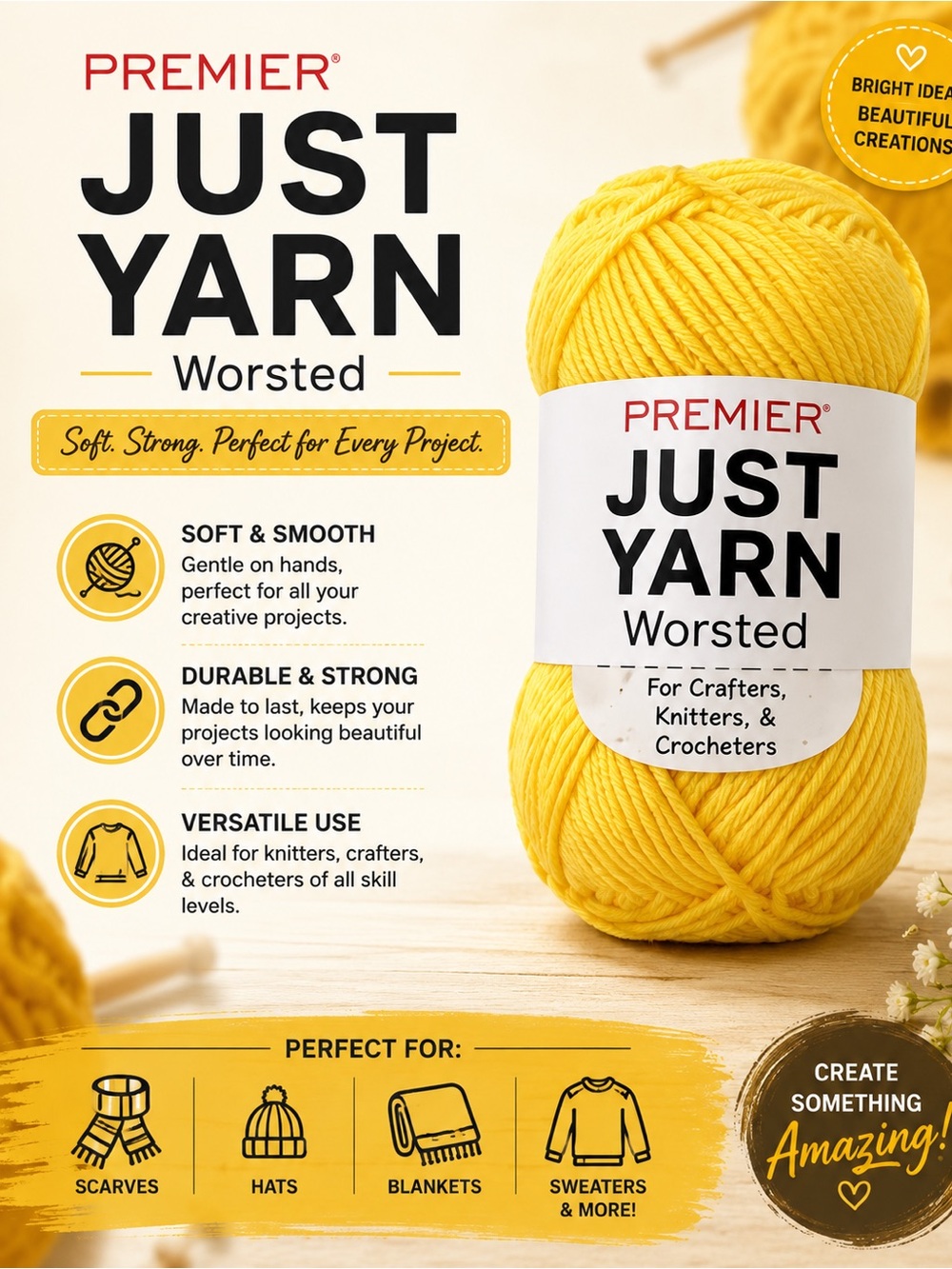 Premier Just Yarn Worsted in Bright Yellow